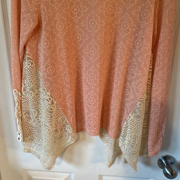 Filly Flair Women’s Size Small Lace Sheer Floral Pink Blouse Crochet Long Sleeve - Picture 9 of 11